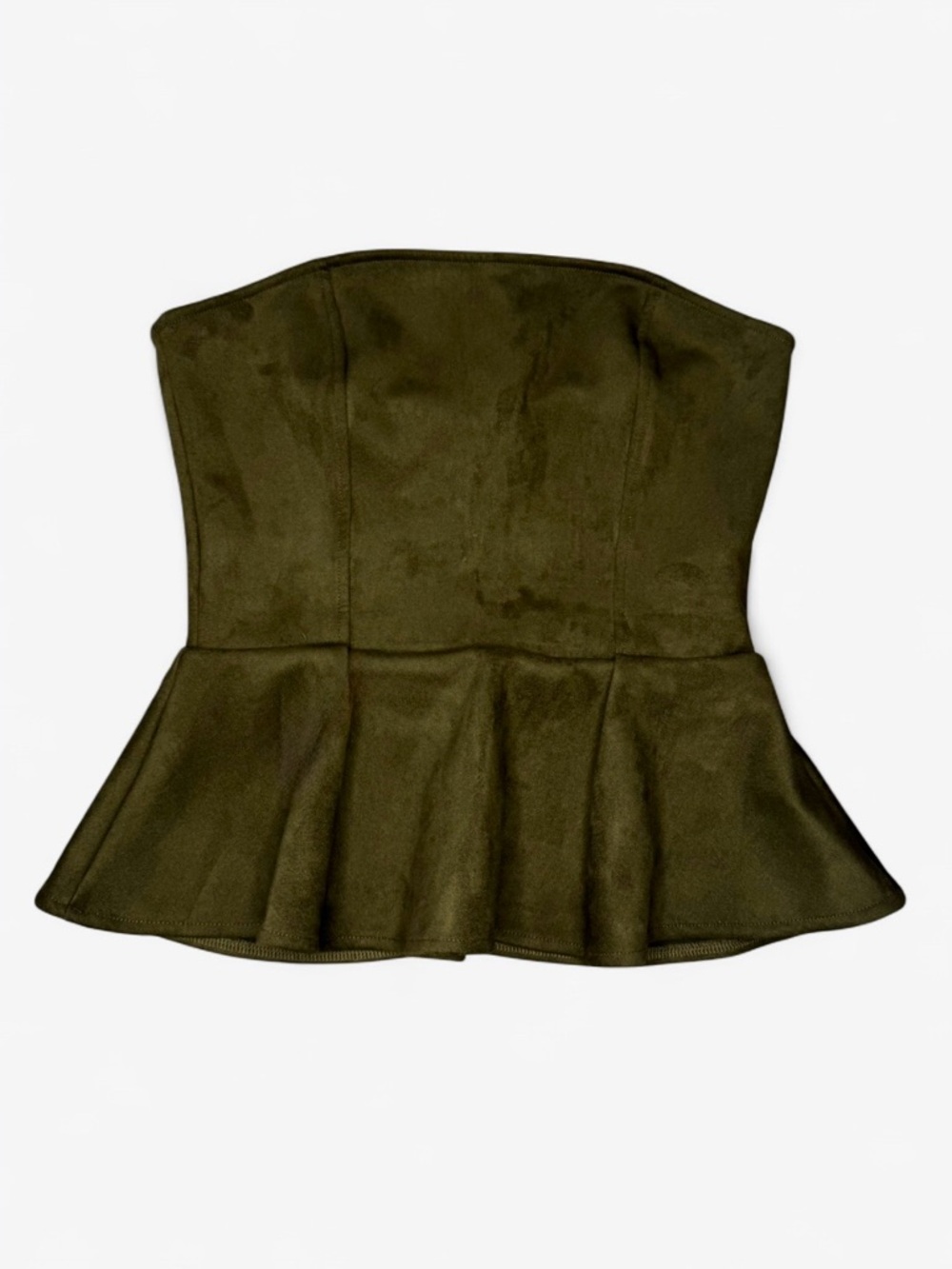 🟢3/$25 H&M Peplum Suede Strapless Top in Dark Green Small Like New